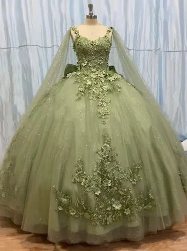 Miniatura 6 de TRHTX Tirantes espagueti vestidos de quinceañera vestido de fiesta con capa princesa dulce 15 16 vestidos con cuentas de encaje vestidos de baile