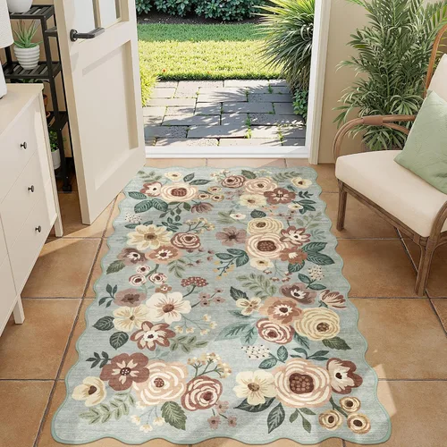 Miniatura 162 de DUKINO Alfombra de área de 6 x 9 pies, alfombra floral para sala de estar, ligera, antideslizante, lavable, alfombra de interior de pelo bajo