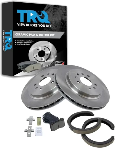 Miniatura 126 de TRQ Kit de pastillas de freno y rotor Posi trasero premium con zapatas de estacionamiento para camión GM SUV