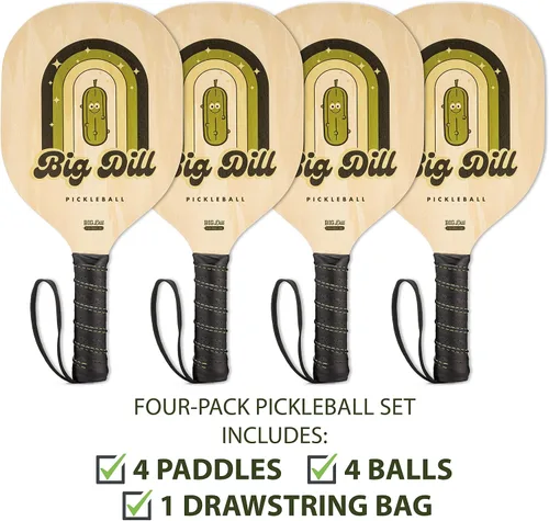 Miniatura 2 de Big Dill Pickleball Juego de 4 raquetas de madera y bolas de pepinillo - Kit de pickleball para principiantes con bolas y bolsa de transporte
