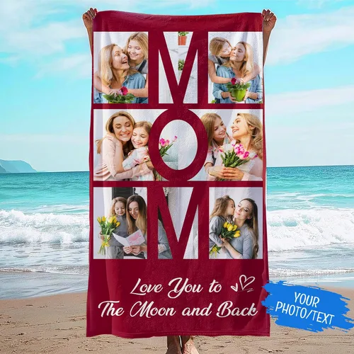 Miniatura 2 de JML Regalos del Día de la Madre y Cumpleaños para Mamá de Hija o Hijo, Toalla de Playa Personalizada con Foto, Toalla de Playa Personalizada