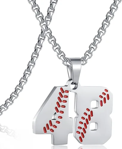 Miniatura 164 de SKQIR Colgante de número de jersey de béisbol para hombres y niños - Cadena de acero inoxidable para atletas - Negro