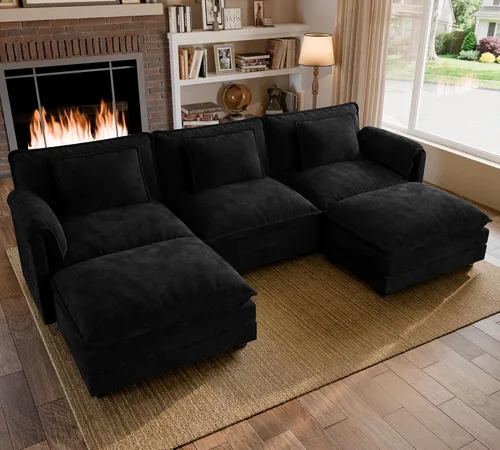 Miniatura 31 de ELUCHANG Sofá modular de gran tamaño de 79 pulgadas, cómodo sofá en forma de nube para sala de estar, sofá en forma de L con otomana, sofá de Negro