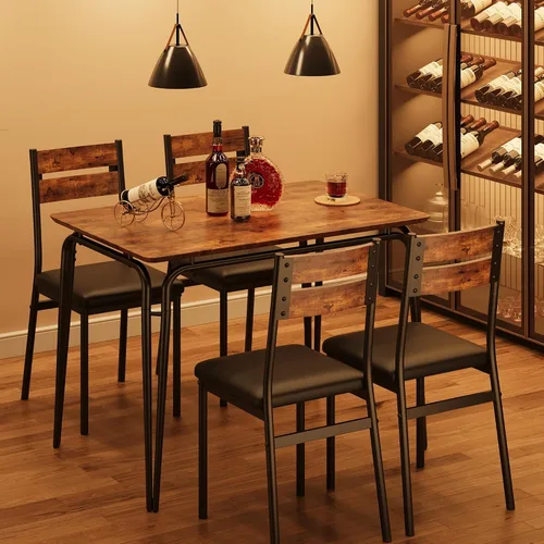 Miniatura 4 de Juego de mesa de comedor para cocina y comedor de 4 a 5 piezas con mesa rectangular moderna de madera, sillas tapizadas, para desayuno, oficina