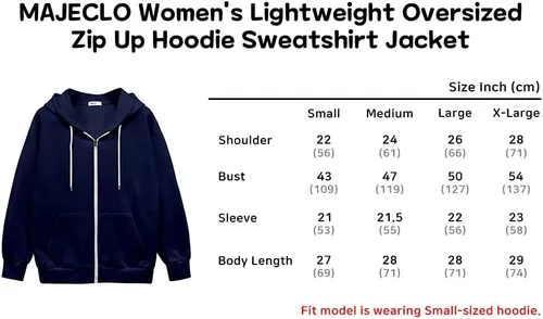 Miniatura 6 de MAJECLO Sudadera con capucha cómoda y ligera de gran tamaño con cremallera para mujer