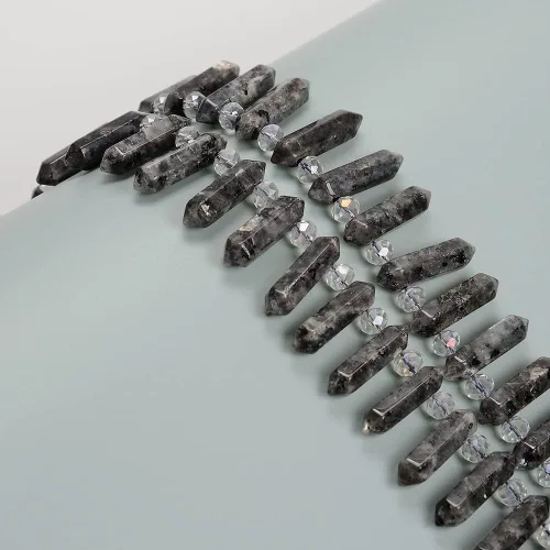 Miniatura 2 de JM Design Larvikite Labradorite Top Drill Faceted Double Point Beads 0.315x1.260 in 15.5'' Strand for Jewelry Making