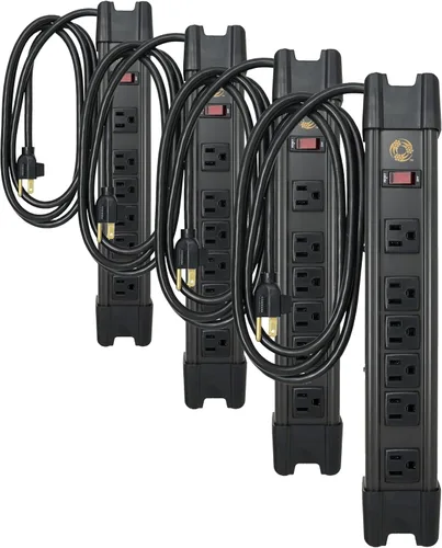 Miniatura 13 de Southwire Regleta de alimentación montable, 20 amperios, enchufe y receptáculo NEMA 5-20, 6 tomacorrientes, todo de metal para uso en garaje y Negro