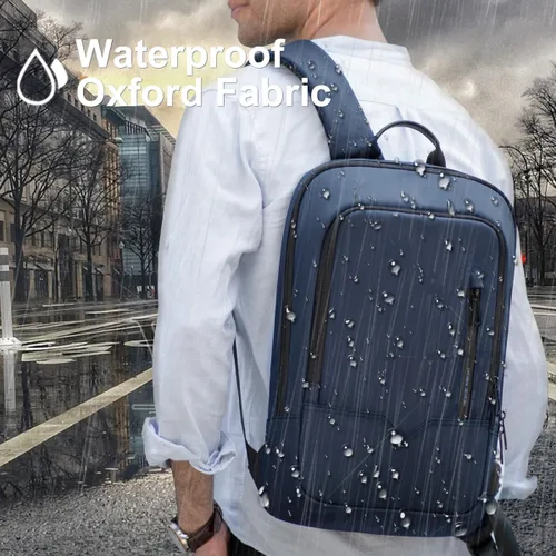 Miniatura 5 de Mochila hk para Hombre de Negocios, Mochila Delgada con Cargador USB, Mochila para Computadora, Ligera, Antirrobo, para Viaje, Negro, 15,6 pulg.