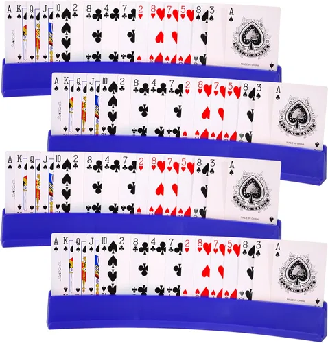 Juego de 4 tarjetas de juego para niños mayores, soporte de dominó, soportes de plástico para tarjetas manos libres para Canasta, fiestas de póquer,