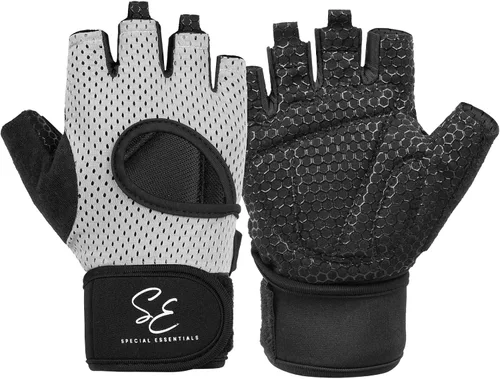 Miniatura 9 de Special Essentials Guantes de entrenamiento para hombres y mujeres, guantes de levantamiento de pesas sin dedos con acolchado antideslizante