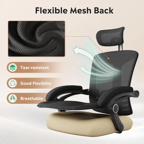 Miniatura 7 de DEVAISE Silla de escritorio ergonómica de malla con reposapiés, cómoda silla de computadora reclinable grande y alta con soporte lumbar ajustable