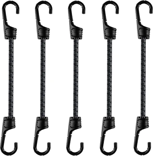 Cuerda elástica de 12 pulgadas con ganchos dobles, resistente paquete de 5 correas elásticas multiusos de 0.315 pulgadas para exteriores, color gris
