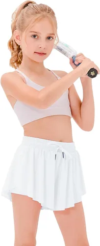 Stelle Pantalones cortos fluidos con bolsillos para niñas, falda atlética para correr, cintura alta, mariposa, 2 en 1, pantalones cortos deportivos