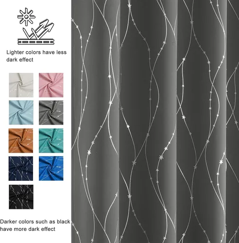 Miniatura 4 de SMILE WEAVER Cortinas opacas grises para sala de estar de 45 pulgadas de largo, 2 paneles, cortinas de oscurecimiento de habitación, diseño de Gris