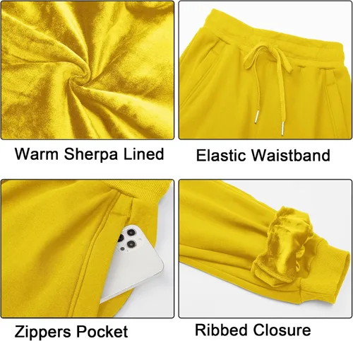 Miniatura 12 de MOUEEY Pantalones deportivos súper cálidos con forro de sherpa para mujer, pantalones deportivos de forro polar con bolsillos con cremallera