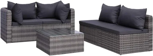Miniatura 4 de Ensemble de Salon 5 Pièces en Simili-Rotin Gris PE Pour Jardin et Terrasse, Résistant aux Intempéries avec Coussin Amovible, Table Basse en Verre et