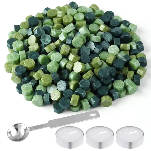 Miniatura 7 de FEPITO 300 cuentas de cera de sellado octágono con 3 velas de té y cuchara de fusión de cera para sellado de sellos (dorado)