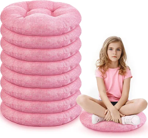 Miniatura 32 de Fumete - 8 piezas de cojines de piso redondos de 16 pulgadas para niños y bebés, asientos flexibles para muebles de aula, almohada de piso