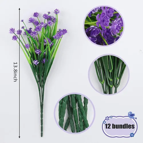 Miniatura 2 de RECUTMS Plantas colgantes artificiales, flores sintéticas resistentes a los rayos UV, vegetación de plástico a granel para dormitorio, al aire