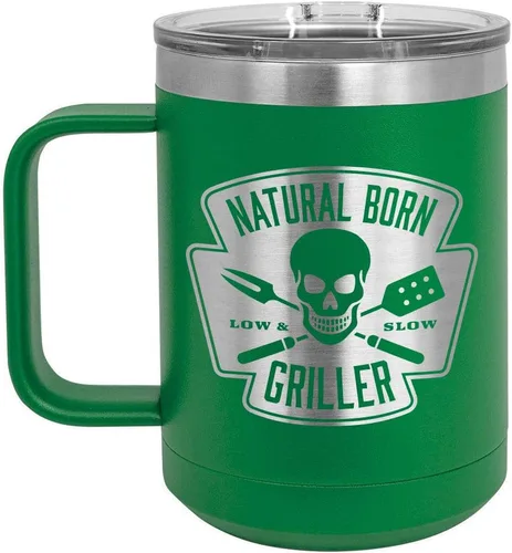 Miniatura 10 de Natural Born Griller RED 15 oz Coffee Cup w/Slide Top Lid Insulated Travel Coffee Mug BBQ & Grilling Gift Idea For Men Who Have Everything, Dad