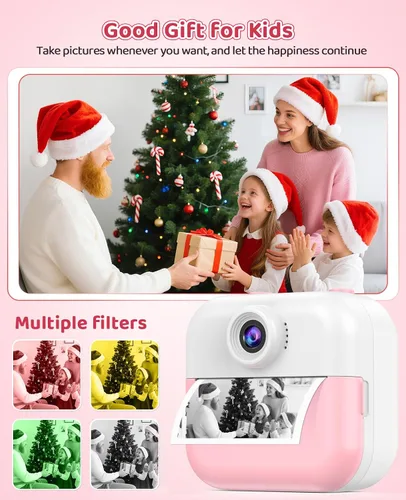 Miniatura 9 de Cámara selfie para niños con impresión instantánea frontal y trasera, regalos de Navidad y cumpleaños para niñas de 3 a 12 años, juguetes portátiles