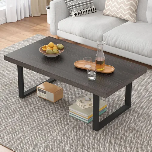 Miniatura 15 de Mesa de café IBF negra, mesa de centro minimalista industrial de madera, mesa moderna y simple rectangular para sala de estar, mesa de café y cóctel