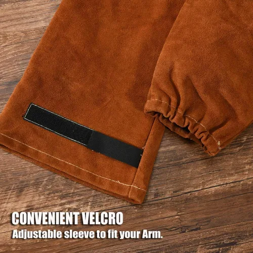Miniatura 7 de Delantal de pierna dividida de cuero con mangas de soldadura, protección contra calor y llamas, ajustable de M a XXXL para hombres y mujeres, 24 x