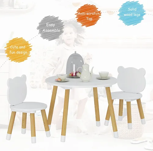 Miniatura 4 de UTEX Juego de mesa y silla de madera para niños, mesa de juego para niños con 2 sillas, mesa redonda de madera de 3 piezas para niños pequeños