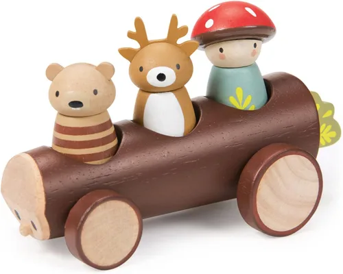 Tender Leaf Toys - Taxi de Madera - Vehículo de Madera con Forma de Tronco y 3 Personajes Desmontables - Juguete de Juego Abierto, Explora el Juego
