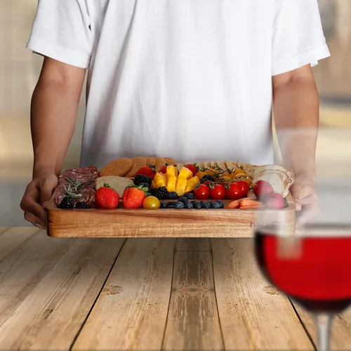Miniatura 9 de hecef Juego de tablas de queso de madera de acacia, tabla grande para charcutería con juego de cuchillos de acero inoxidable, servidor de madera