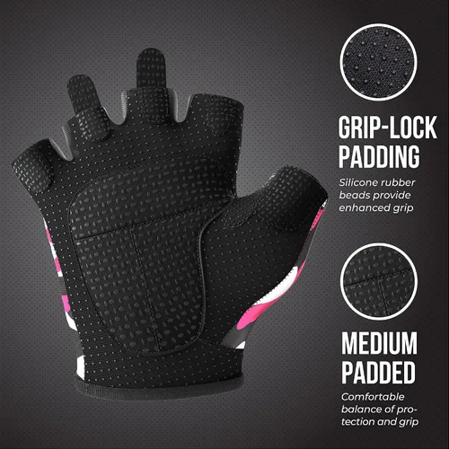 Miniatura 3 de Contraband Pink Label 5217 Design Series - Guantes de levantamiento y remo con estampado de camuflaje (par) – Ligero vegano medio acolchado de Rosado