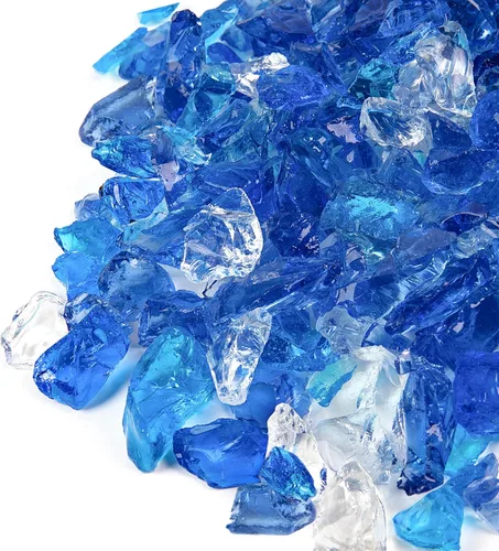 GASPRO Vidrio de fuego de mezcla Bahama de 10 libras para mesa de hoguera, rocas de vidrio decorativas para chimenea de gas, 1/2 pulgada Azul Blanco