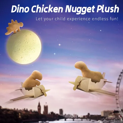 Miniatura 3 de Almohada de Nugget de pollo en forma de dinosaurio, 3 piezas de Nugget de pollo en forma de dinosaurio de peluche para niños, adultos y novias