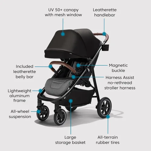 Miniatura 6 de Baby Jogger City Mini Air - Cochecito ligero color negro intenso, asiento ajustable con suspensión de ruedas todo terreno con soporte de Negro vivo