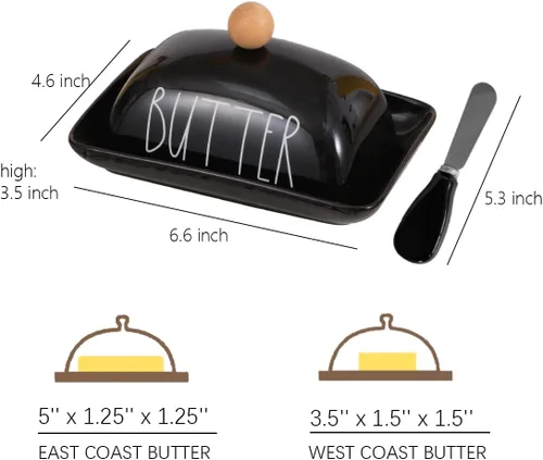Miniatura 2 de oskas Mantequillera negra de porcelana de granja con tapa y cuchillo para encimera