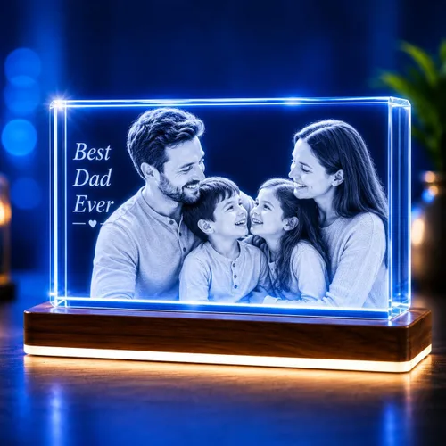 Foto de cristal 3D personalizada | Regalo de imagen de vidrio grabada con láser personalizada para papá, mamá, esposa, él, ella | Ideal para boda,