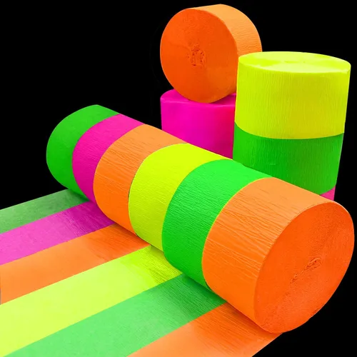 Decoraciones de serpentinas de neón brillantes para fiestas de 400 pies, serpentinas de papel crepé brillante, serpentinas de papel neón
