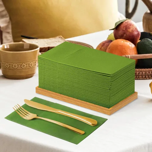Miniatura 7 de KAMMAK Servilletas Desechables Verde Matcha con Bolsillo Tipo Tela Servilletas de Papel para Cena Paquete de 100 Plegadas Servilleta de Recepción