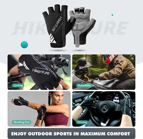 Miniatura 6 de Hikenture Guantes de ciclismo para hombre, guantes de bicicleta, guantes de ciclismo acolchados de 0.197in, guantes de bicicleta de medio dedo