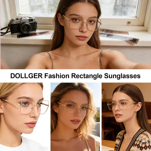 Miniatura 3 de Dollger Gafas cuadradas de gran tamaño con bloqueo de luz azul para mujeres y hombres, marco de metal, antiluz azul, para uso en pantalla