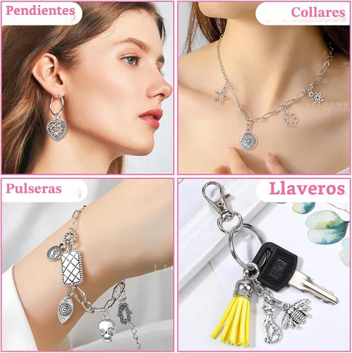 Miniatura 2 de 400 dijes de plata para la fabricación de joyas, lotes a granel al por mayor, pequeños colgantes de metal de plata tibetana mixta para hacer