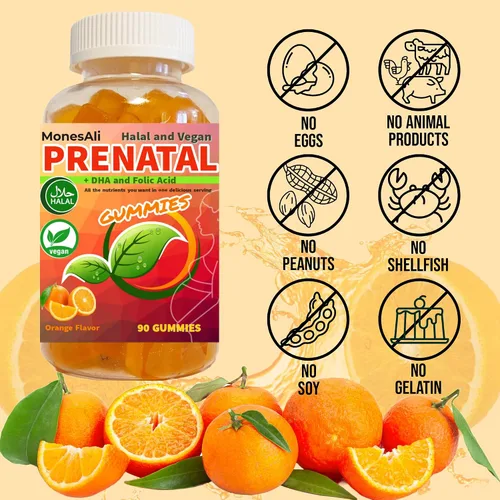Miniatura 6 de Gomitas prenatales para mujeres – Multivitamínico prenatal y posnatal vegano halal con folato, DHA, hierro y biotina – Apoya un embarazo saludable