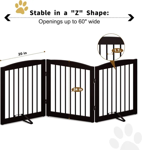Miniatura 5 de PUPETPO Puerta independiente para mascotas para perros, puerta plegable de madera para perros para casa, puerta interior para perros para puertas