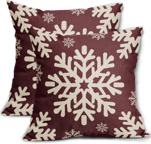 Miniatura 23 de Fundas de almohada decorativas de Navidad negras 40x40 cm con copos de nieve blancos de Navidad, juego de 2, temática rústica de invierno