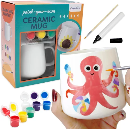 Kit de Pintura de Tazas DIY de Goldentime para Adultos y Niños Incluye Tazas Cerámicas en Blanco para Decorar, Tazas Pintables y Suministros de