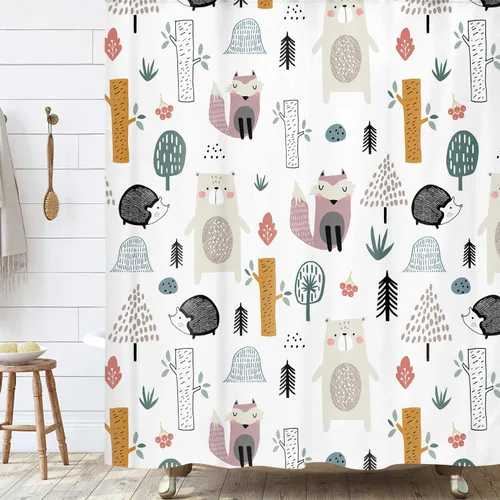 Miniatura 11 de Cortina de ducha náutica para niños, azul bohemio, océano, tiburón, abstracto, dibujos animados, decoración de baño, con cortinas de ducha de tela