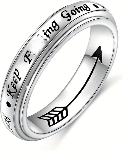 FLYOW Anillo giratorio con texto en inglés "I am me", de plata de ley 925, con fases lunares, para aliviar la ansiedad, el estrés, seguir adelante,
