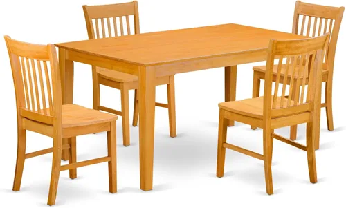 East West Furniture CANO5-OAK-W - Juego de mesa de cocina de 5 piezas para 4 personas, incluye una mesa de comedor rectangular y 4 sillas de Roble
