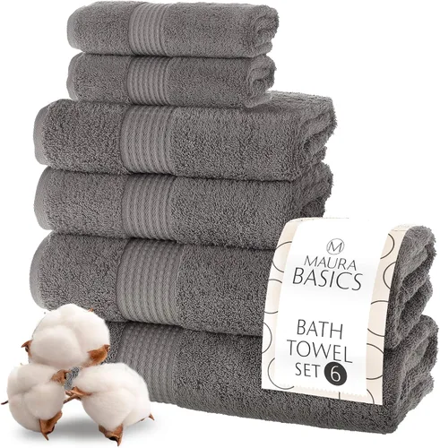 Miniatura 12 de MAURA Basics - Toallas de baño de 100 % algodón turco con bucles de gancho. Juego de toallas de felpa absorbentes de lujo extra grandes para baño