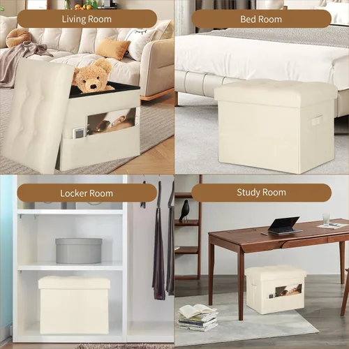 Miniatura 4 de BelugaHelper Otomana de almacenamiento reposapiés taburete, banco reposapiés de cuero plegable con asiento acolchado de espuma más gruesa. Taburete